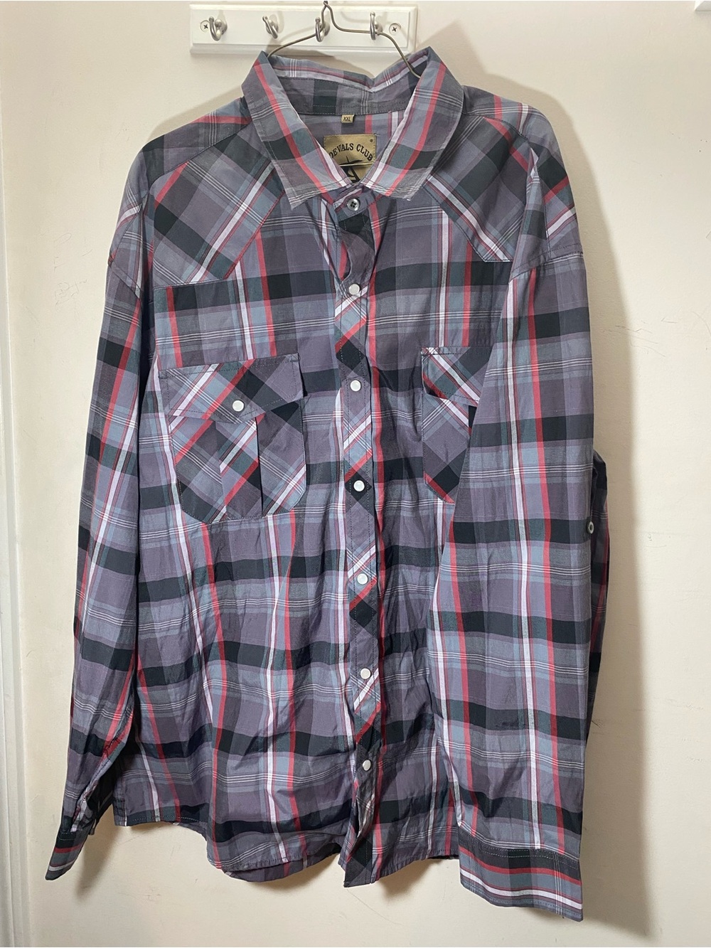 Coevals Club XXL Plaid Button-Up Shirt in Grey with Red Stripes